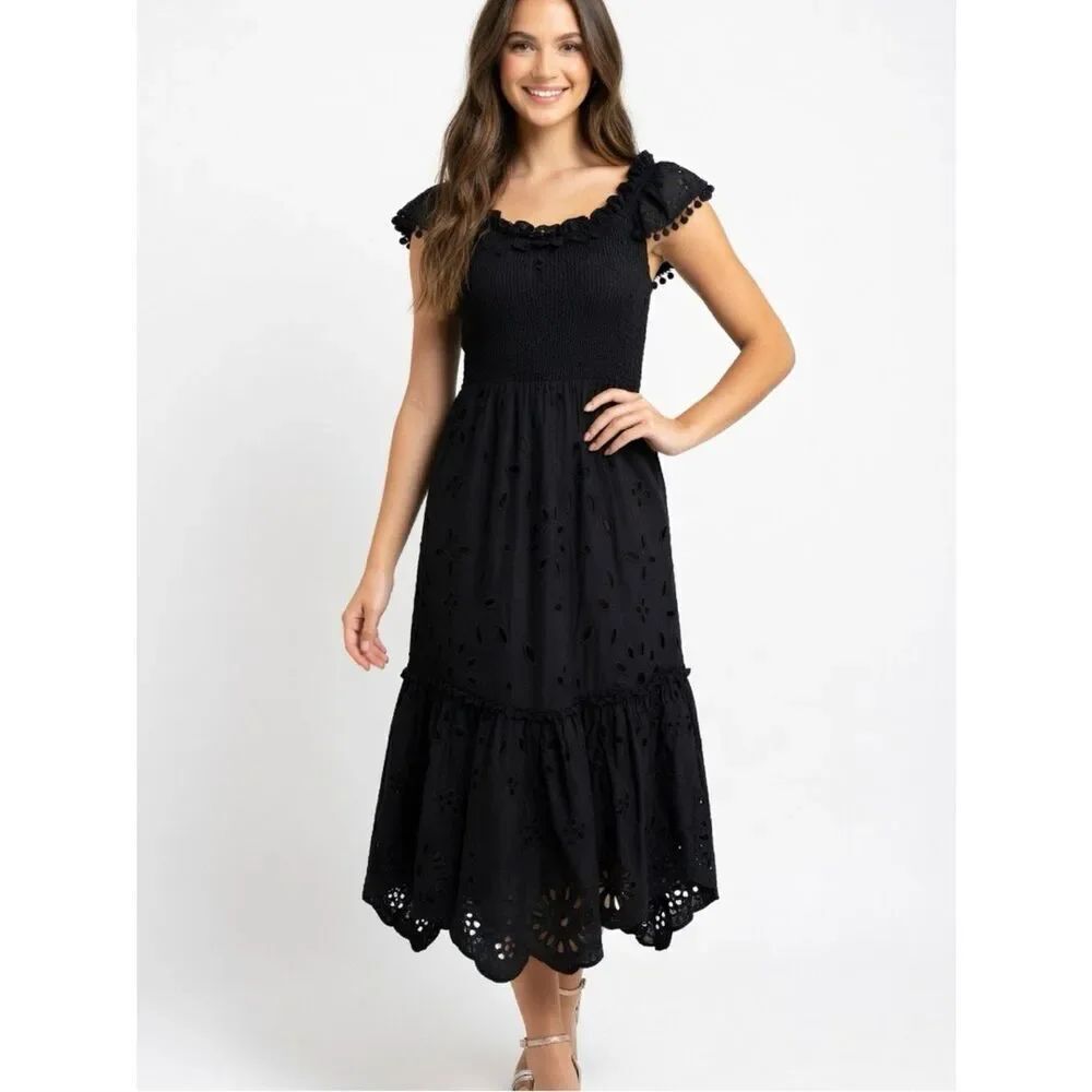 J Crew Black Dress Eyelet Trim 100% Cotton Pockets SZ 00P